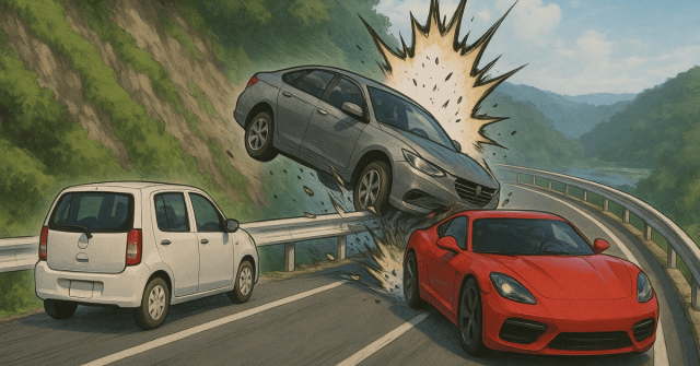 3台の車の事故のイラスト