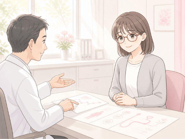 医師から検査結果と治療方針の説明を受ける女性