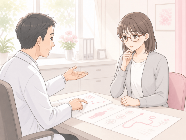 治療方針について医師に真剣に質問する女性