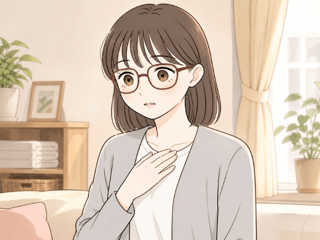 自宅で右胸に触れ、違和感に気づく女性の漫画