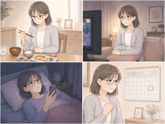 乳がん検査の結果を待つ3日間、不安で食事や睡眠がつらくなる女性の4コマ漫画