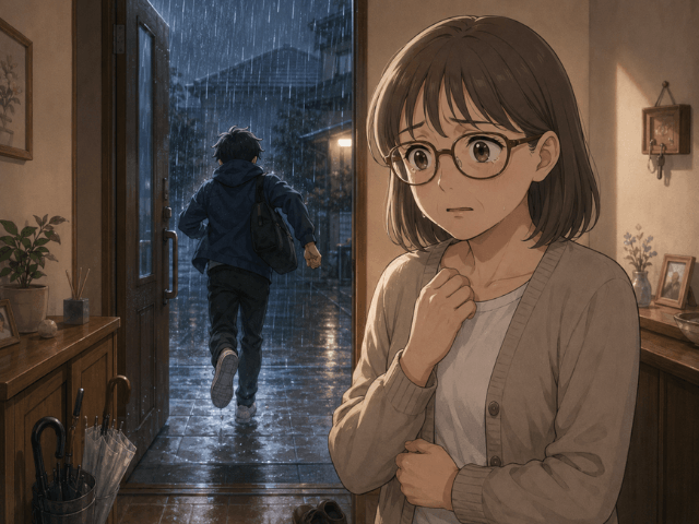 息子に乳がんを伝えたあと、一人リビングに残されて動けなくなる母親のイラスト