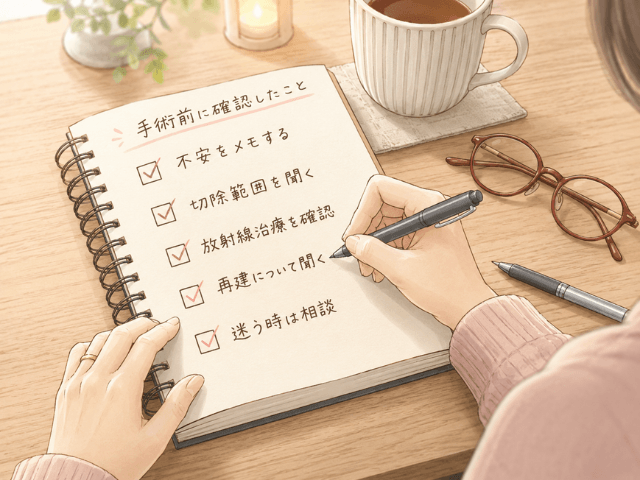 乳がん手術前に確認してよかったことをまとめたチェックリスト風イラスト