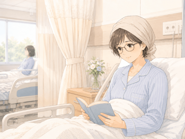 準個室で周囲との距離感を保ちながら、落ち着いて過ごしている女性
