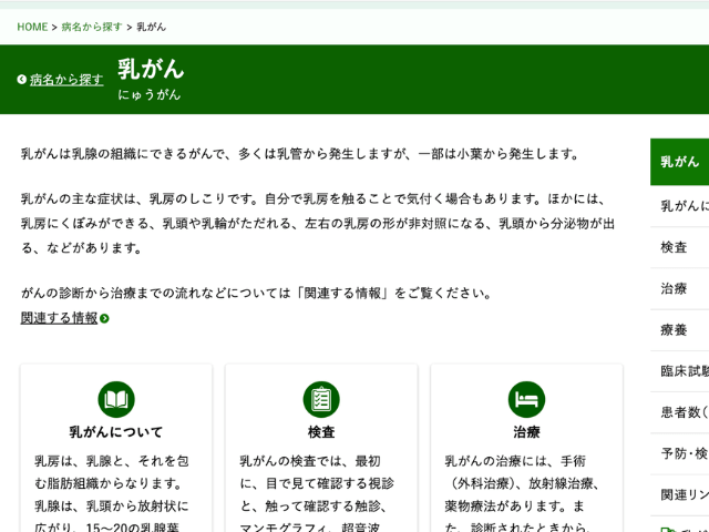 国立がん研究センターがん情報サービスの乳がんページ