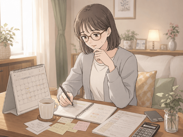 治療に向き合うため仕事と生活費について考える50代女性の漫画