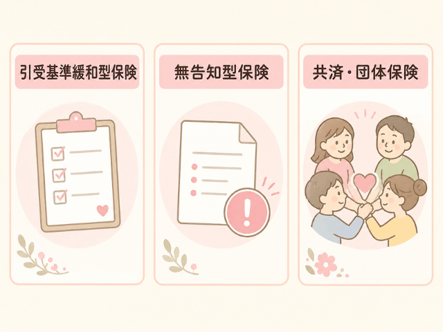 がん経験後でも検討できる3つの保険を示した図解画像