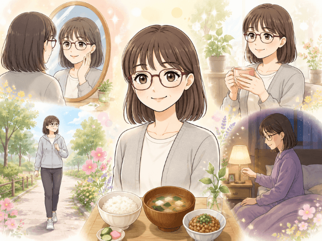 治療中の心と体を支える5つの生活習慣を表した漫画イメージ