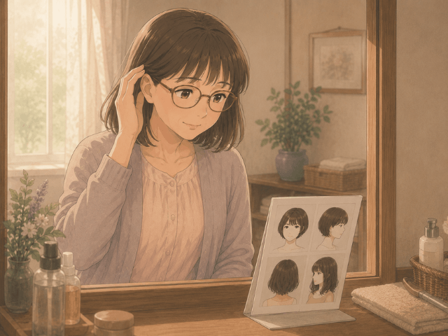 脱毛前にウィッグ準備を考える50代女性の漫画