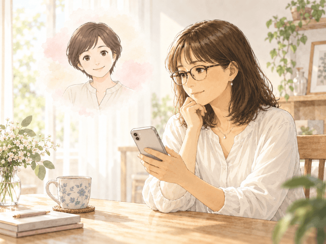 妹とのLINEやその後の出来事を振り返りながら、スマートフォンを見つめる筆者のイラスト