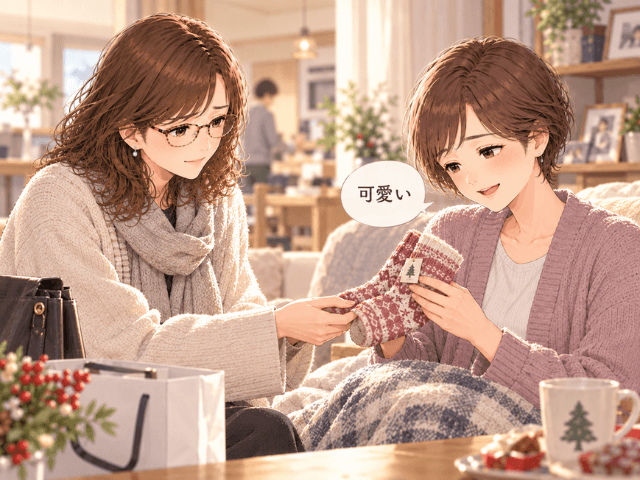妹にソックスを手渡し、「可愛い」と言ってもらえた場面を描いたイラスト