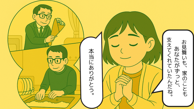 夫に感謝する妻のイラスト