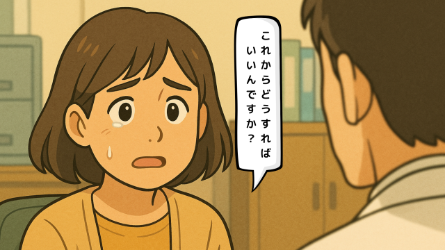 主治医に泣きつく女性のイラスト