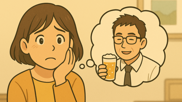 夫の飲酒を心配する妻のイラスト