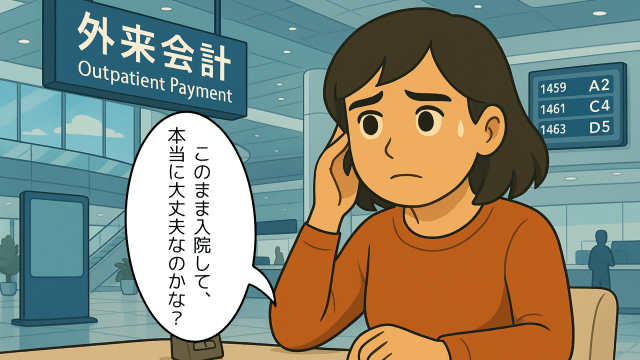 病院で会計をする妻のイラスト