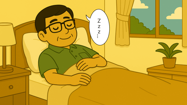 ベッドで休む夫のイラスト