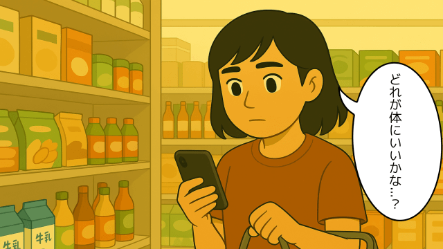 妻がスーパーで買い物をしているイラスト