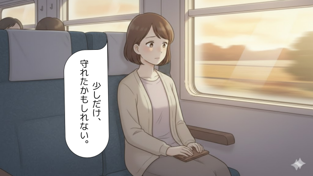 電車の中で窓の外を見つめる女性の横顔。